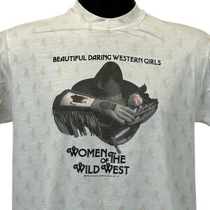 Vintage 90s Women of the Wild West T Shirt Buffalo Bill Cowgirl White M Medium